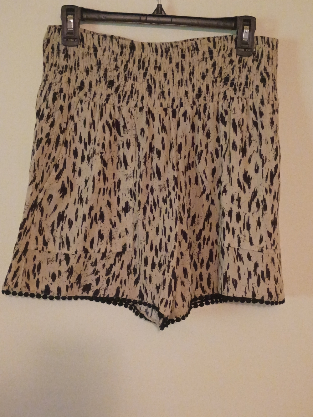 SET OF TWO Beige and Black Printed Pom-Trim Shorts and Black With Pockets!!!!